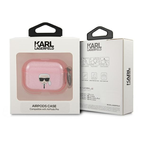 Etui KARL LAGERFELD Apple AirPods Pro Cover Glitter Karl`s Head Różowy Case
